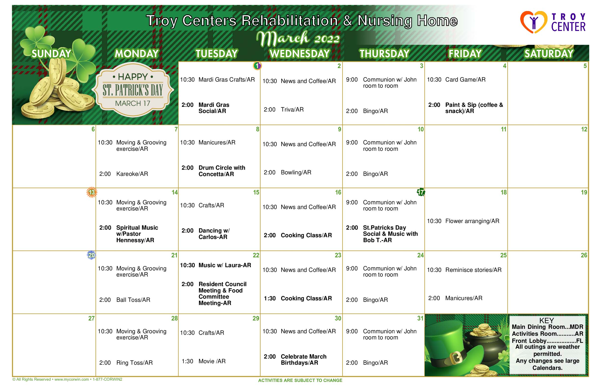 Troy Center – Centers Health Care Nursing And RehabilitationCalendar ...